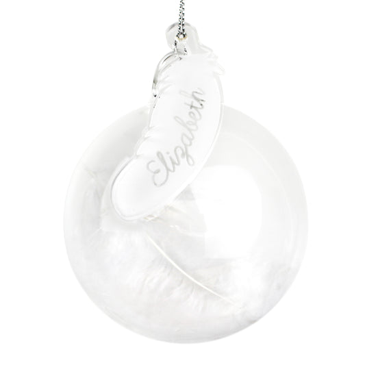 Personalised White Feather Glass Bauble - image 2