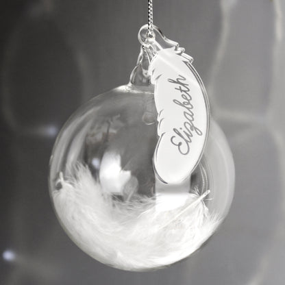 Personalised White Feather Glass Bauble - image 3