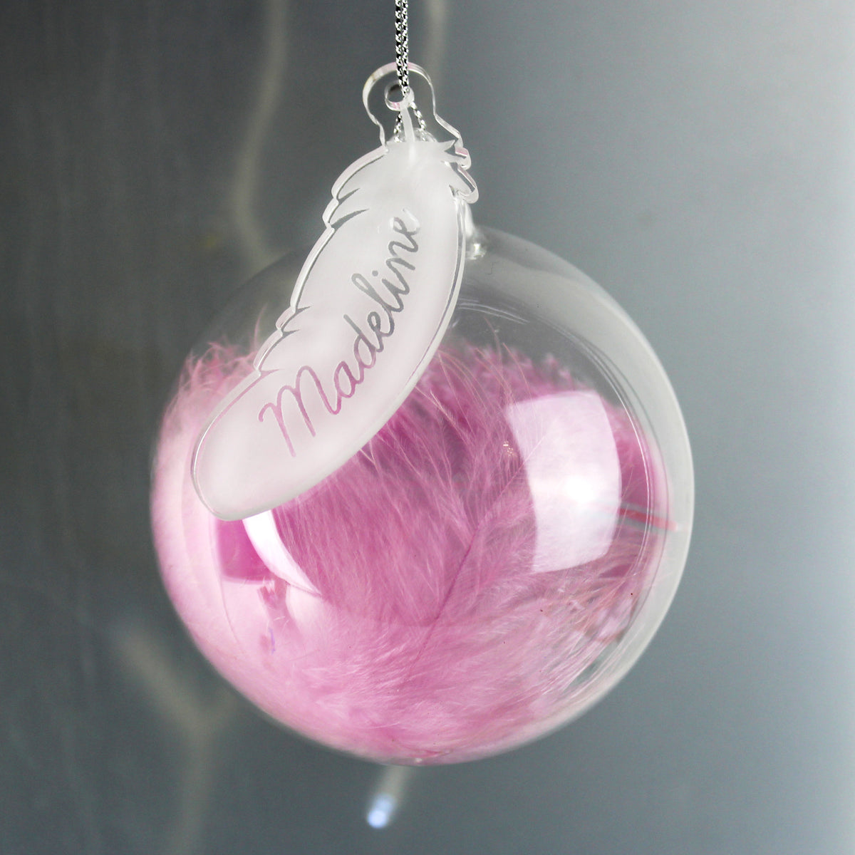 Personalised Pink Feather Glass Bauble from Heartfelt Gifts