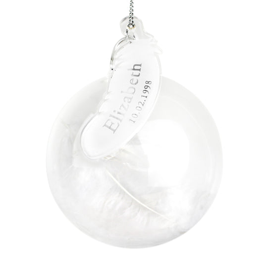 Personalised Name & Date Feather Glass Bauble - image 2