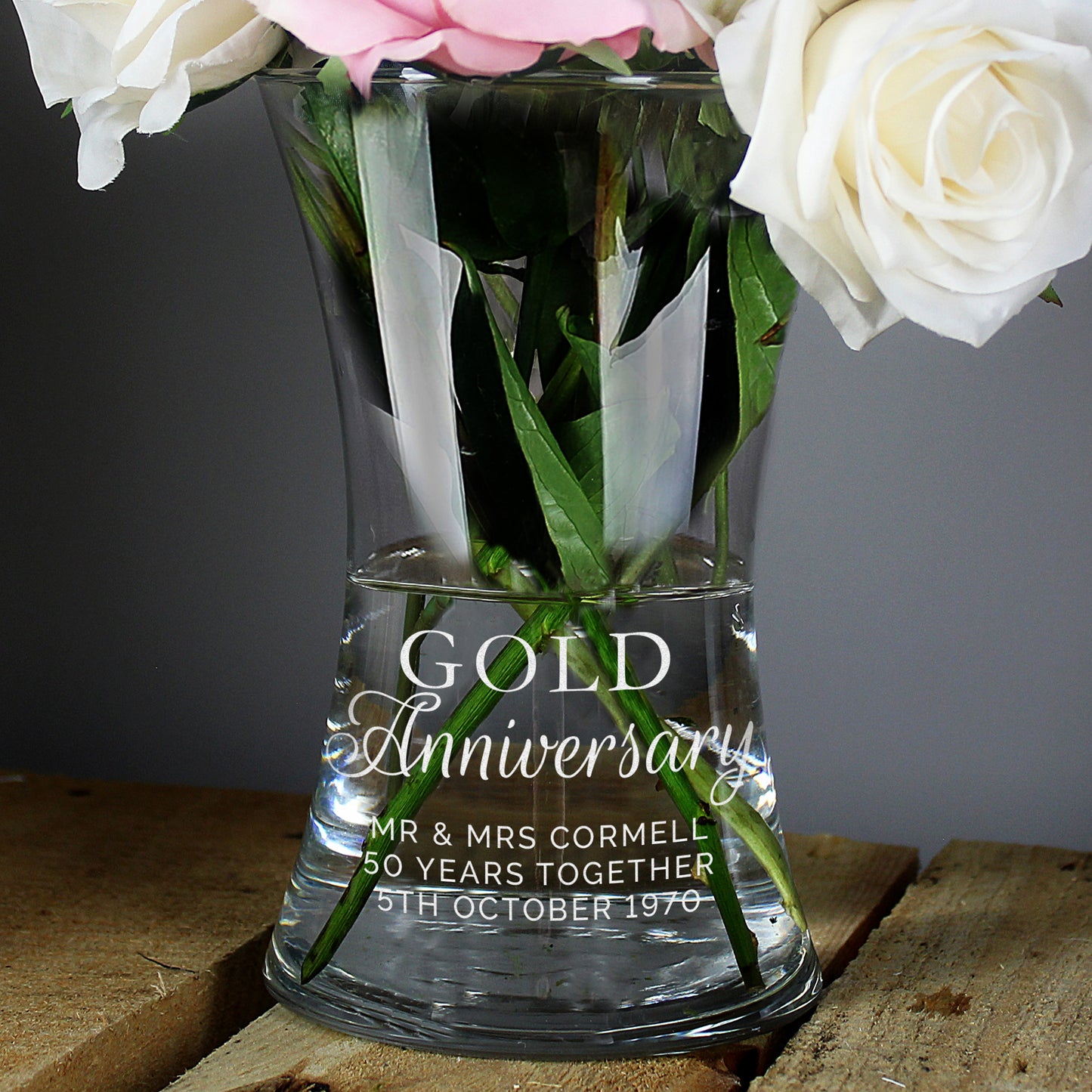 Personalised 'Gold Anniversary' Glass Vase - image 5