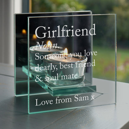 Personalised Definition Mirrored Glass Tea Light Candle Holder from Heartfelt Gifts