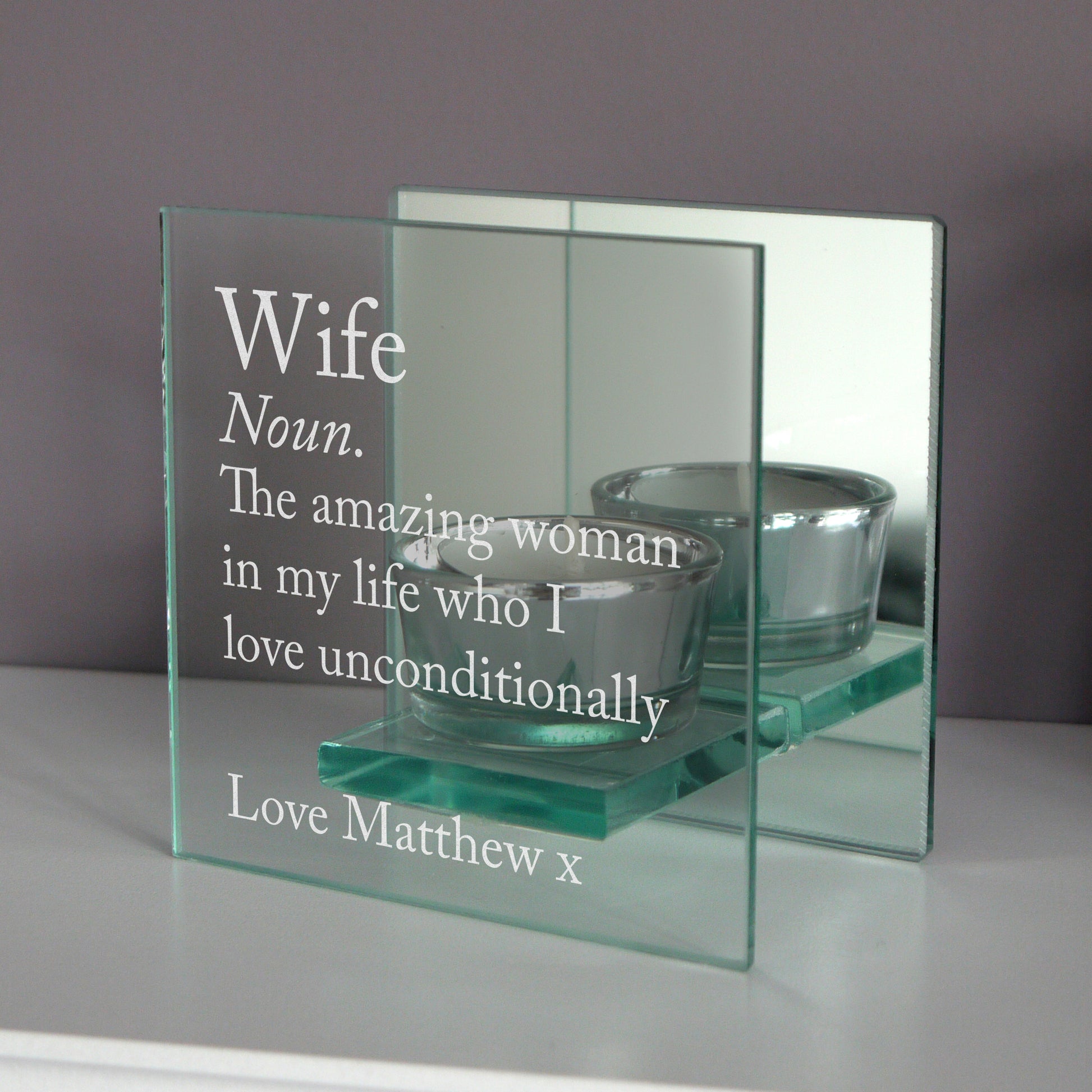 Personalised Definition Mirrored Glass Tea Light Candle Holder - image 3