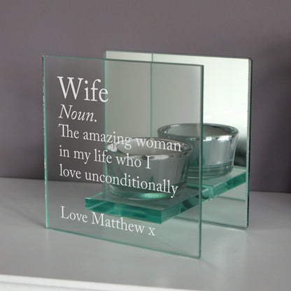 Personalised Definition Mirrored Glass Tea Light Candle Holder - image 3