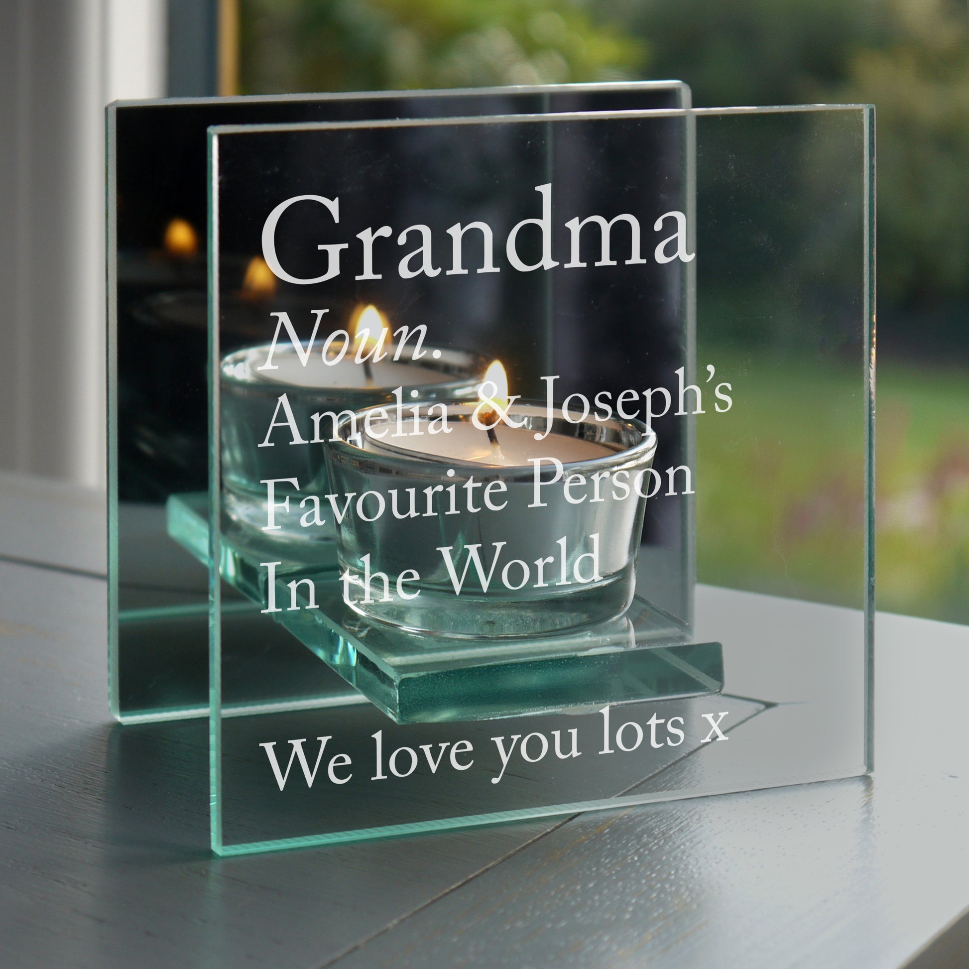 Personalised Definition Mirrored Glass Tea Light Candle Holder - image 4