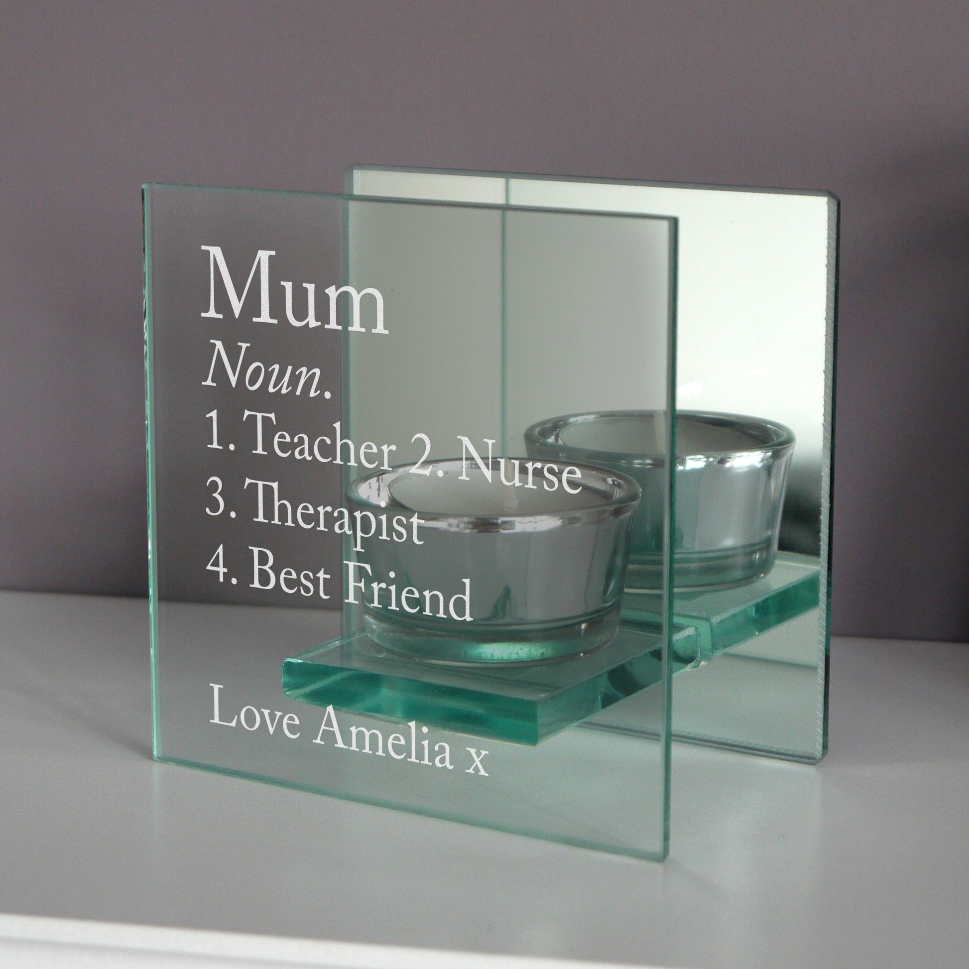 Personalised Definition Mirrored Glass Tea Light Candle Holder - image 5