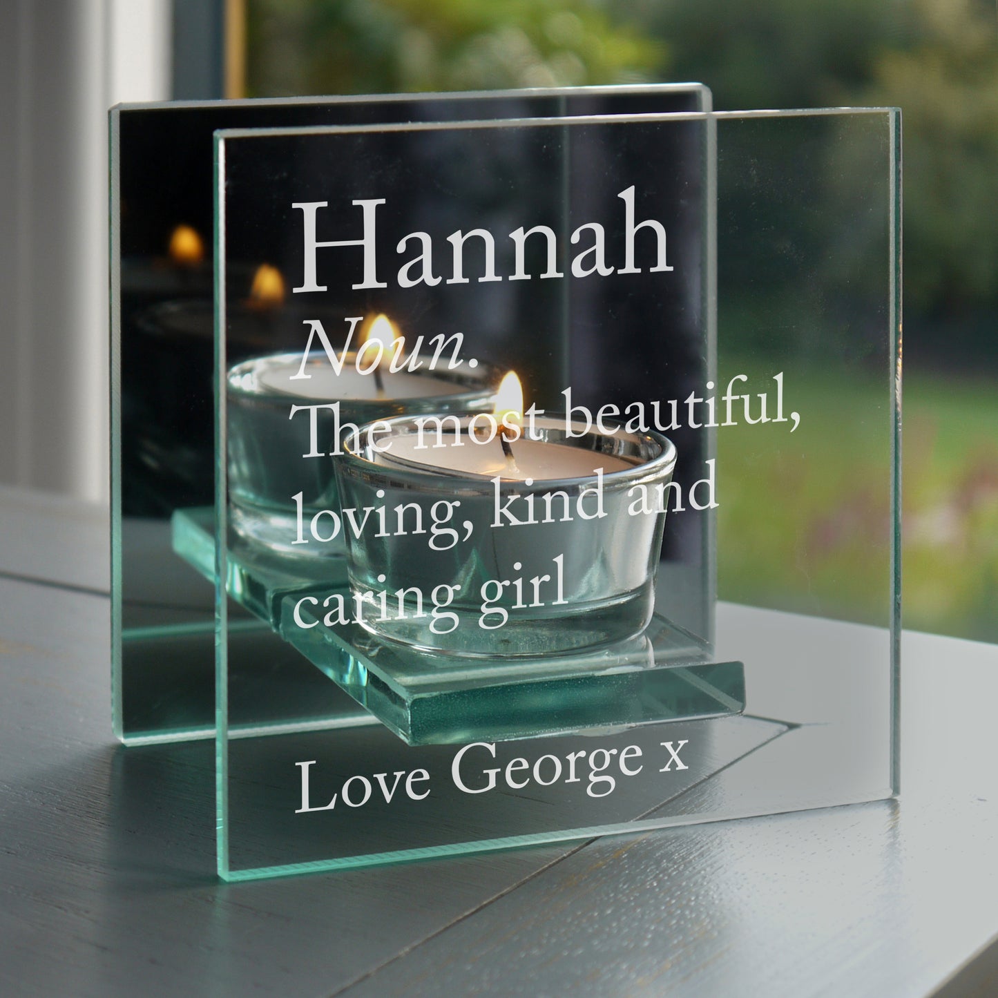 Personalised Definition Mirrored Glass Tea Light Candle Holder - image 6