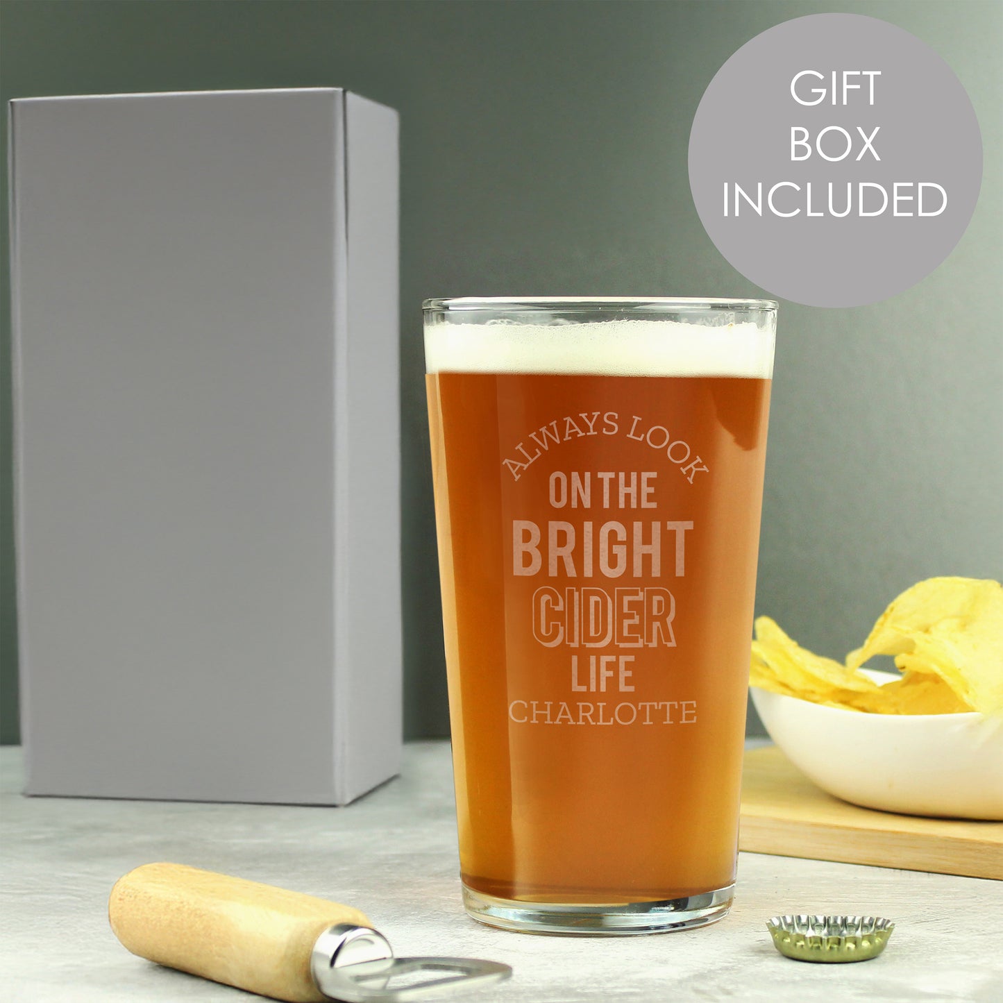 Personalised Always Look On The Bright Cider Life Pint Glass from Heartfelt Gifts