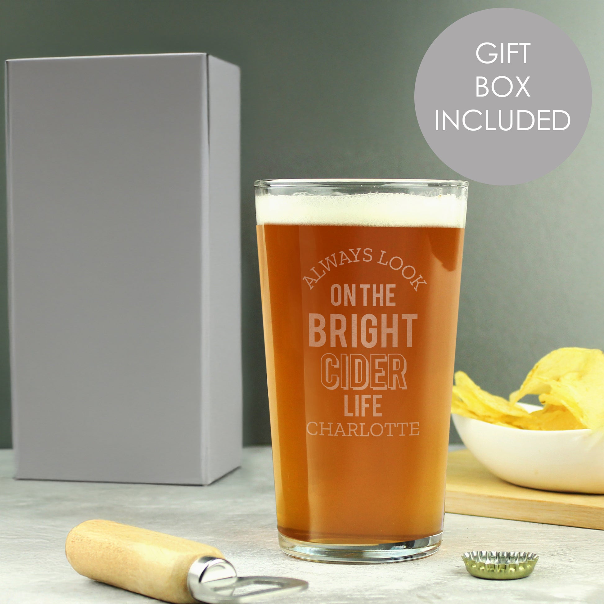Personalised Always Look On The Bright Cider Life Pint Glass from Heartfelt Gifts