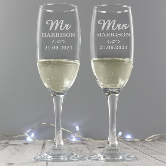 Personalised Mr & Mrs Pair of Flutes from Heartfelt Gifts