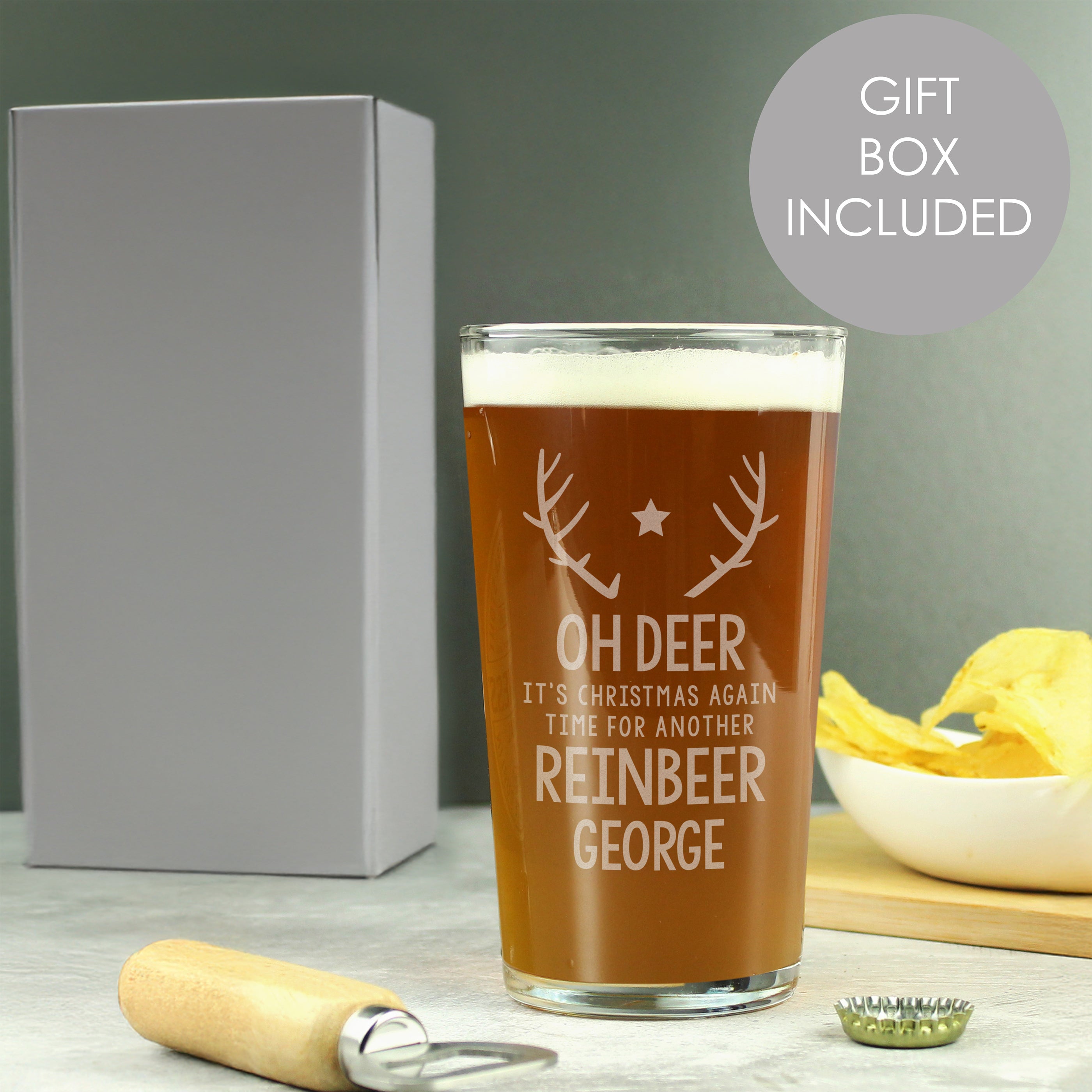 Personalised Time For A Reinbeer Pint Glass from Heartfelt Gifts
