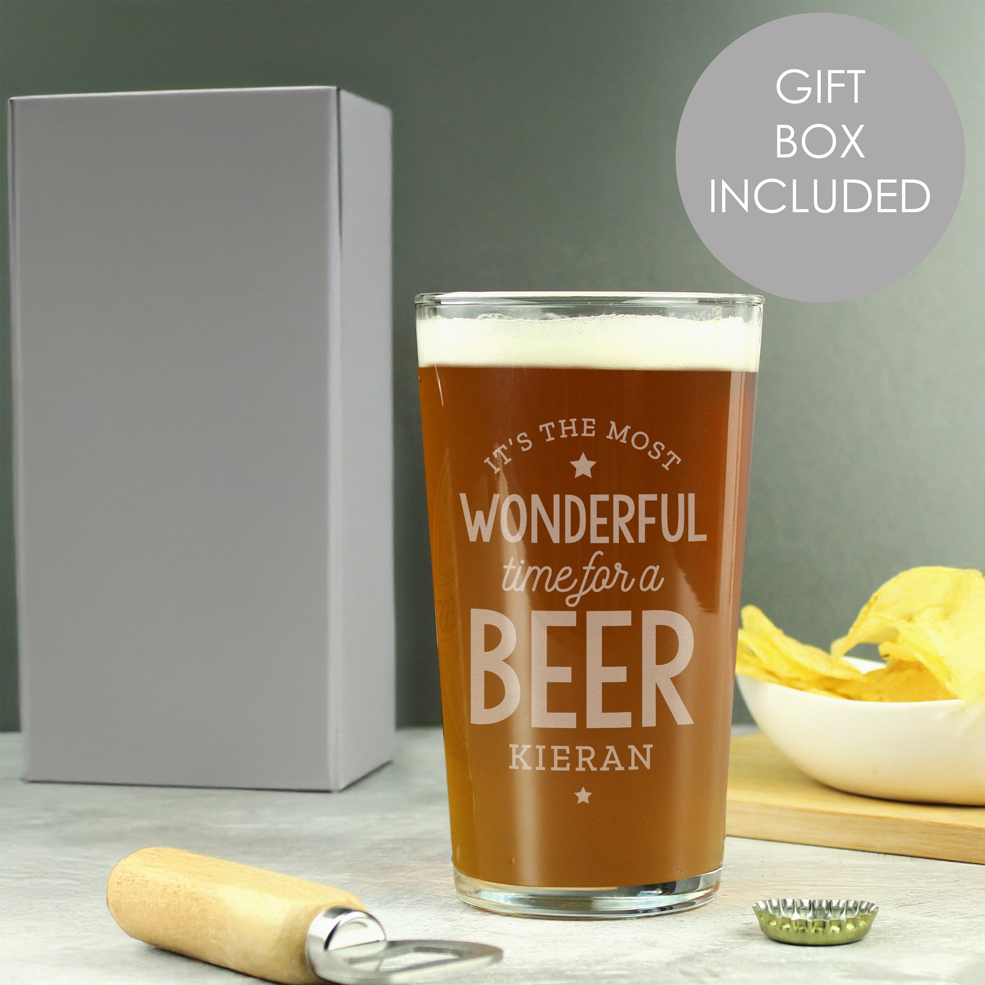Personalised Wonderful Time For A Beer Pint Glass from Heartfelt Gifts
