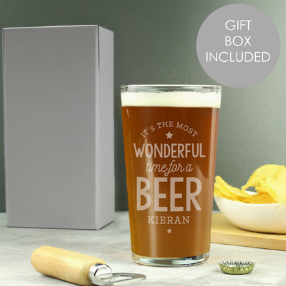 Personalised Wonderful Time For A Beer Pint Glass from Heartfelt Gifts