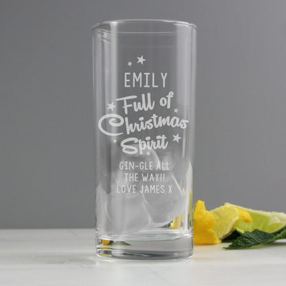 Personalised Full Of Christmas Spirit Hi Ball Glass - image 2