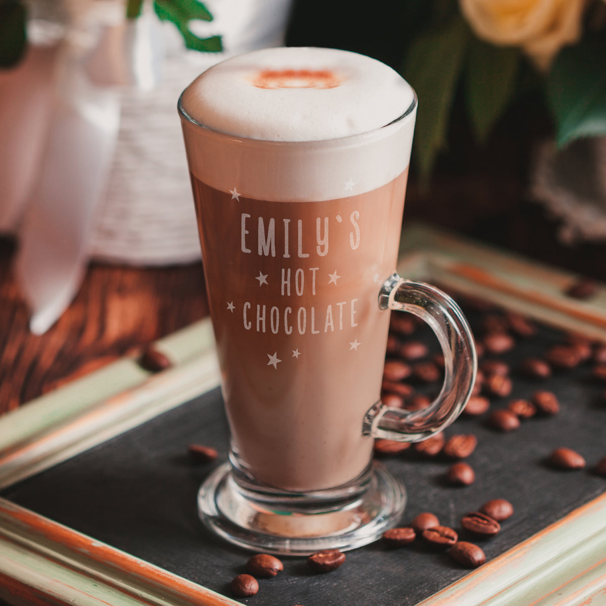 Personalised Stars Hot Chocolate Latte Glass from Heartfelt Gifts