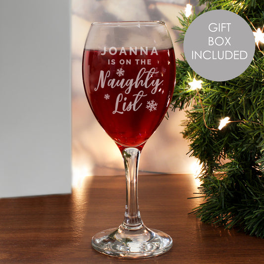 Personalised I'm On The Naughty List Wine Glass from Heartfelt Gifts