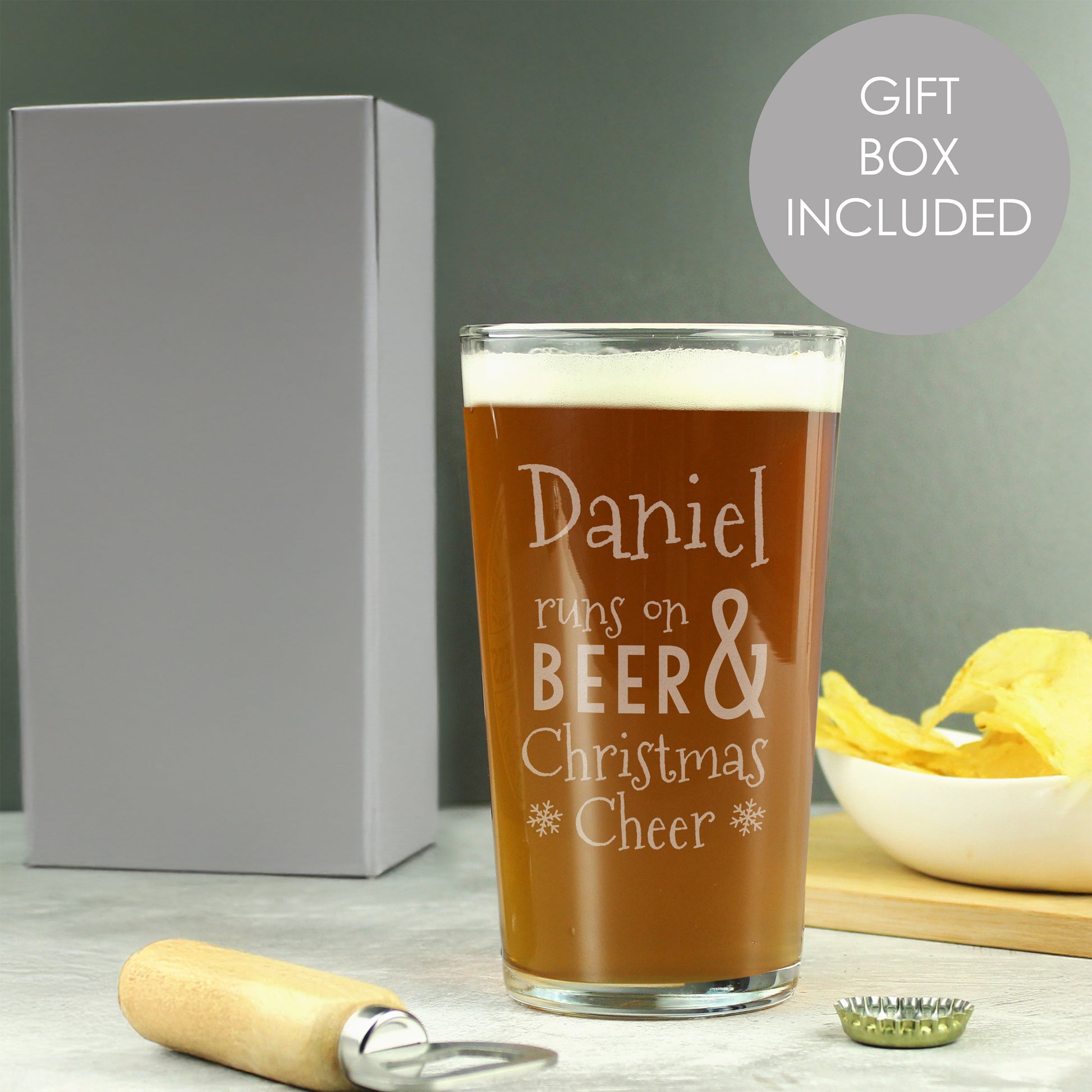 Personalised Runs On Beer & Christmas Cheer Pint Glass from Heartfelt Gifts