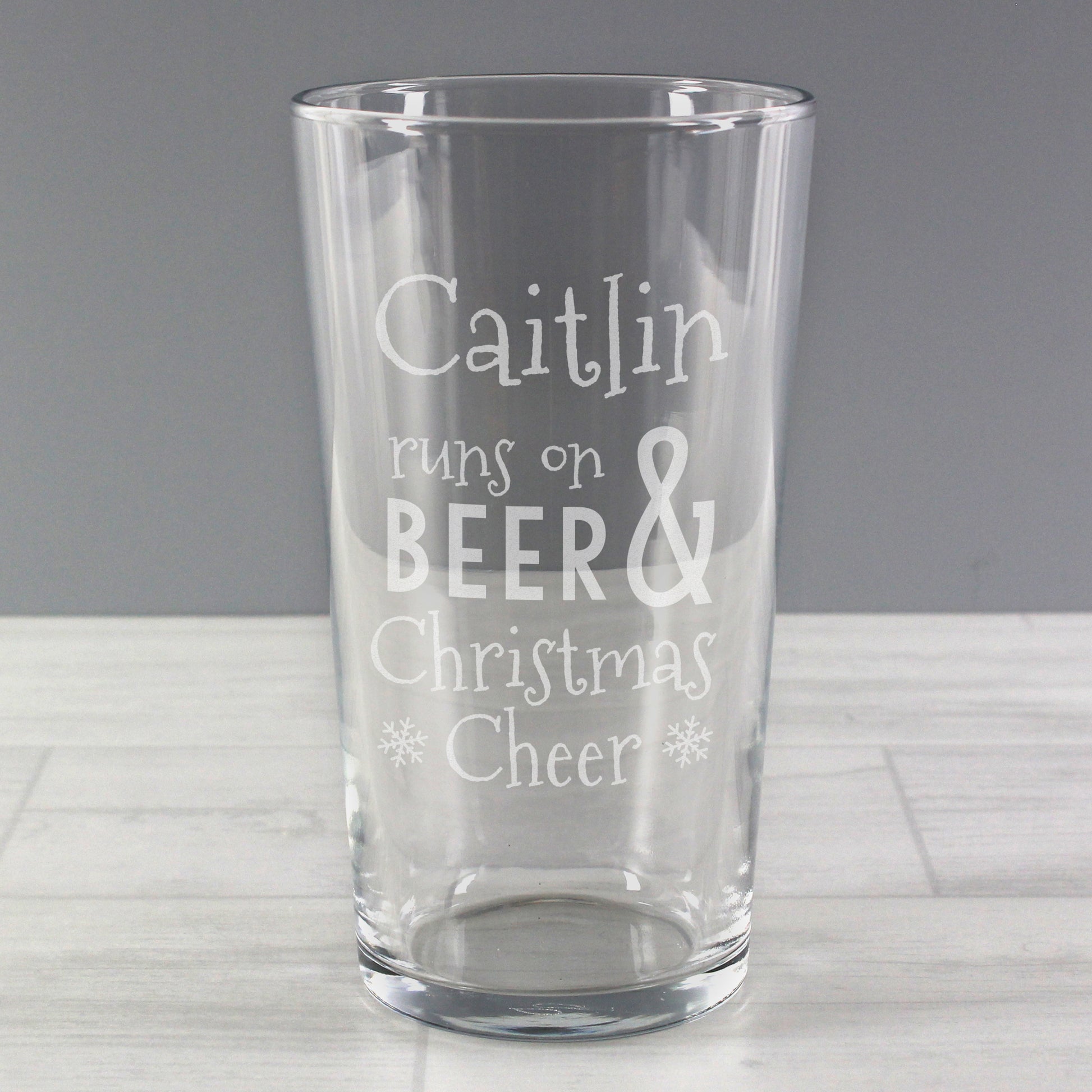 Personalised Runs On Beer & Christmas Cheer Pint Glass - image 3