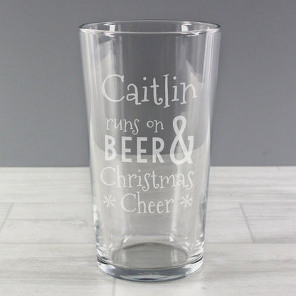 Personalised Runs On Beer & Christmas Cheer Pint Glass - image 3
