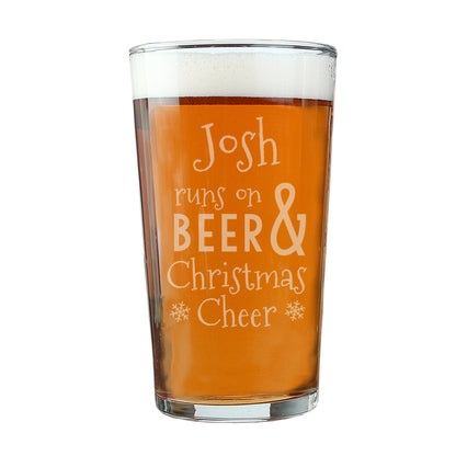 Personalised Runs On Beer & Christmas Cheer Pint Glass - image 4