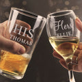 Personalised His & Her Pint and Wine Glass Set from Heartfelt Gifts