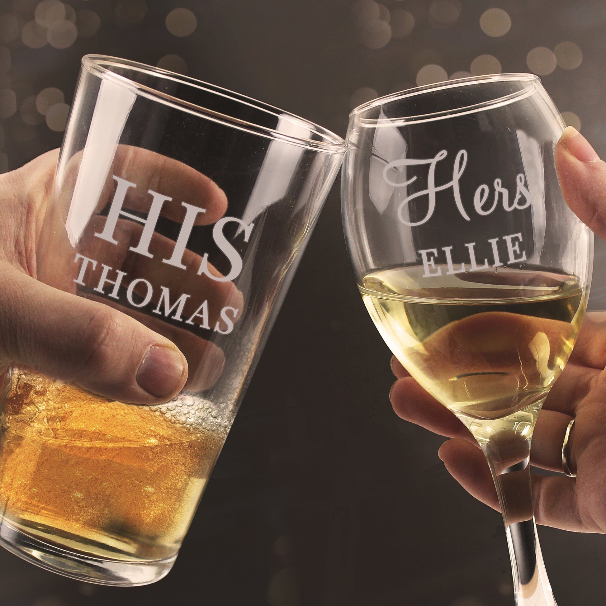 Personalised His & Her Pint and Wine Glass Set from Heartfelt Gifts