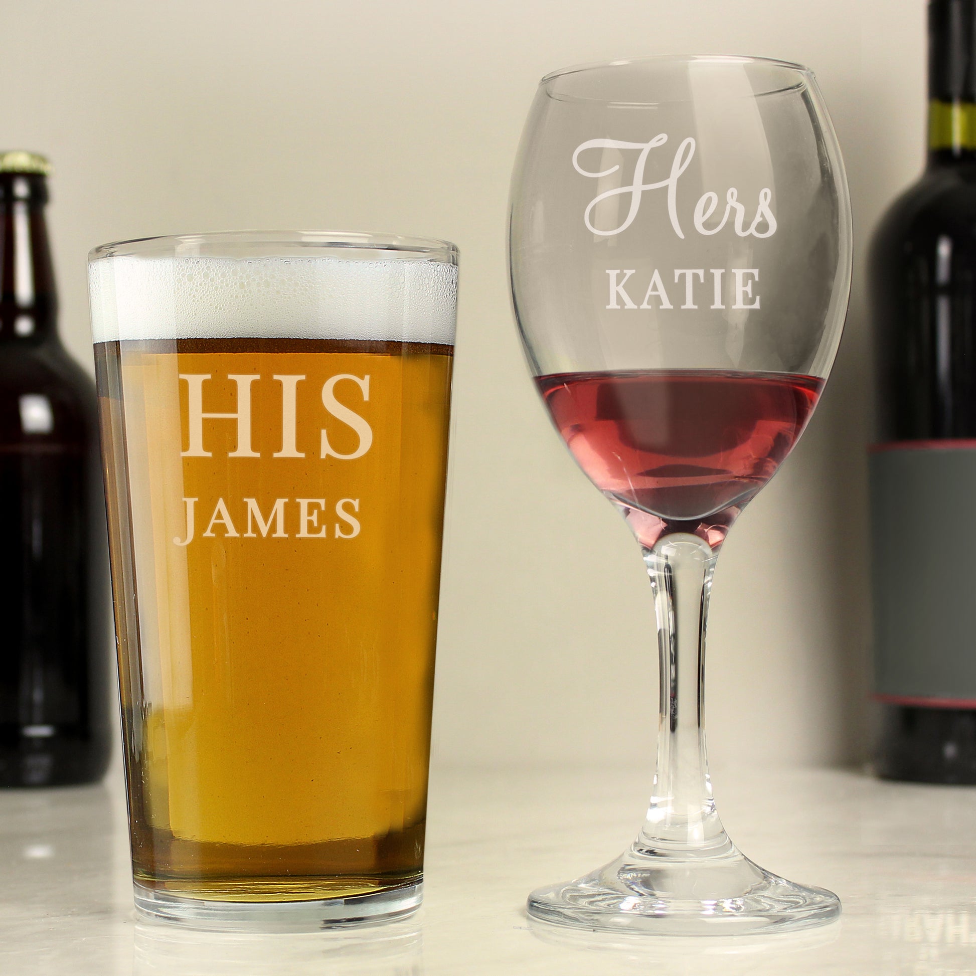 Personalised His & Her Pint and Wine Glass Set - image 4