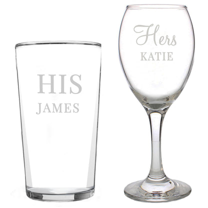 Personalised His & Her Pint and Wine Glass Set - image 5