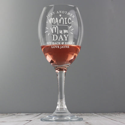 Personalised Manic Mum Day Wine Glass - image 4