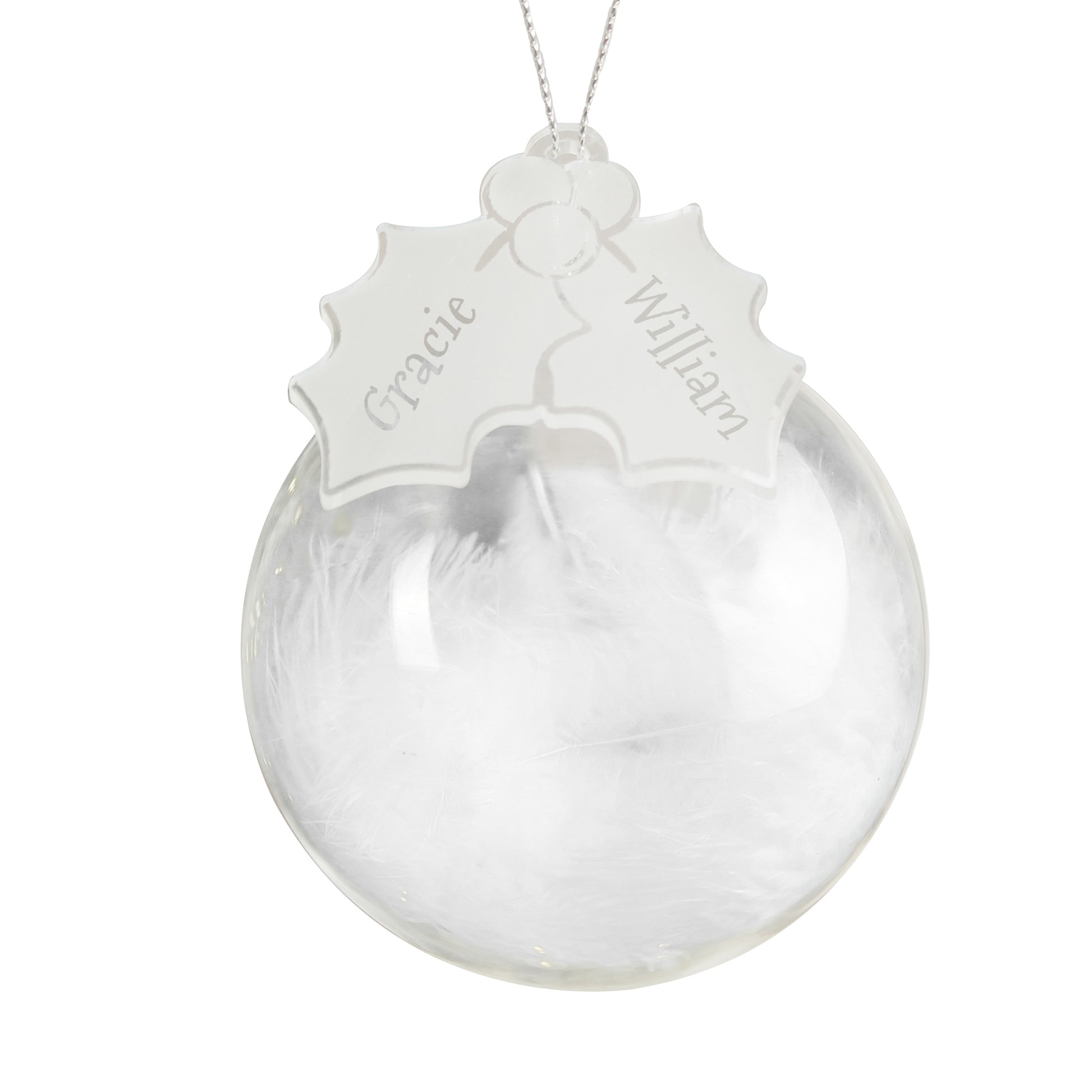 Personalised Holly Acrylic White Feather Bauble - image 3