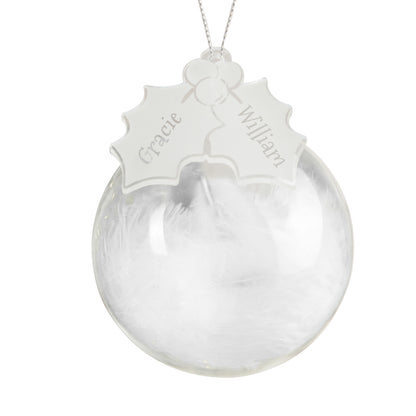 Personalised Holly Acrylic White Feather Bauble - image 3