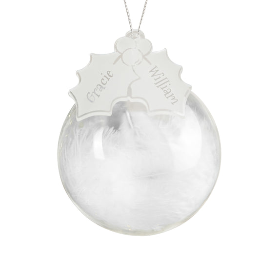 Personalised Holly Acrylic White Feather Bauble - image 3