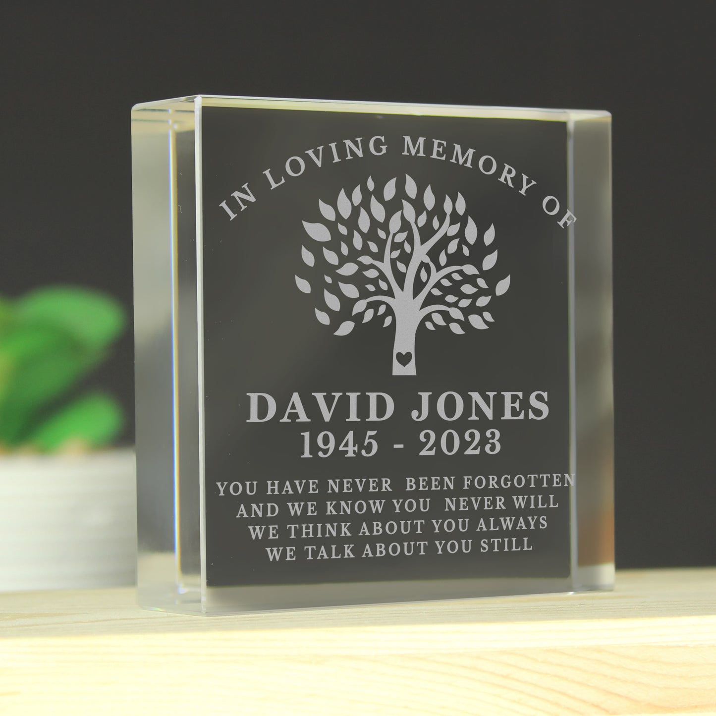 Personalised In Loving Memory Family Tree Crystal Token from Heartfelt Gifts