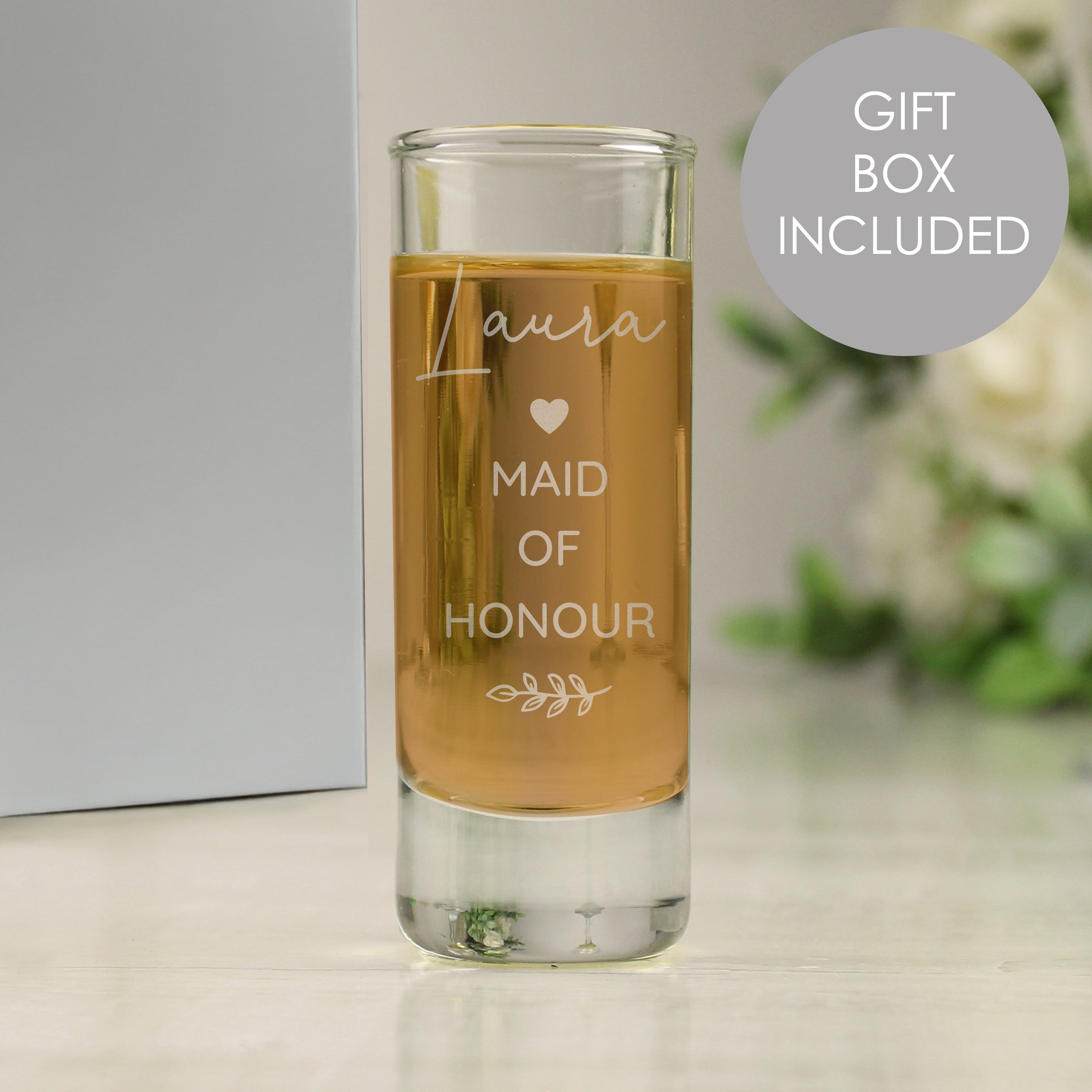 Personalised Free Text Botanical Shot Glass from Heartfelt Gifts