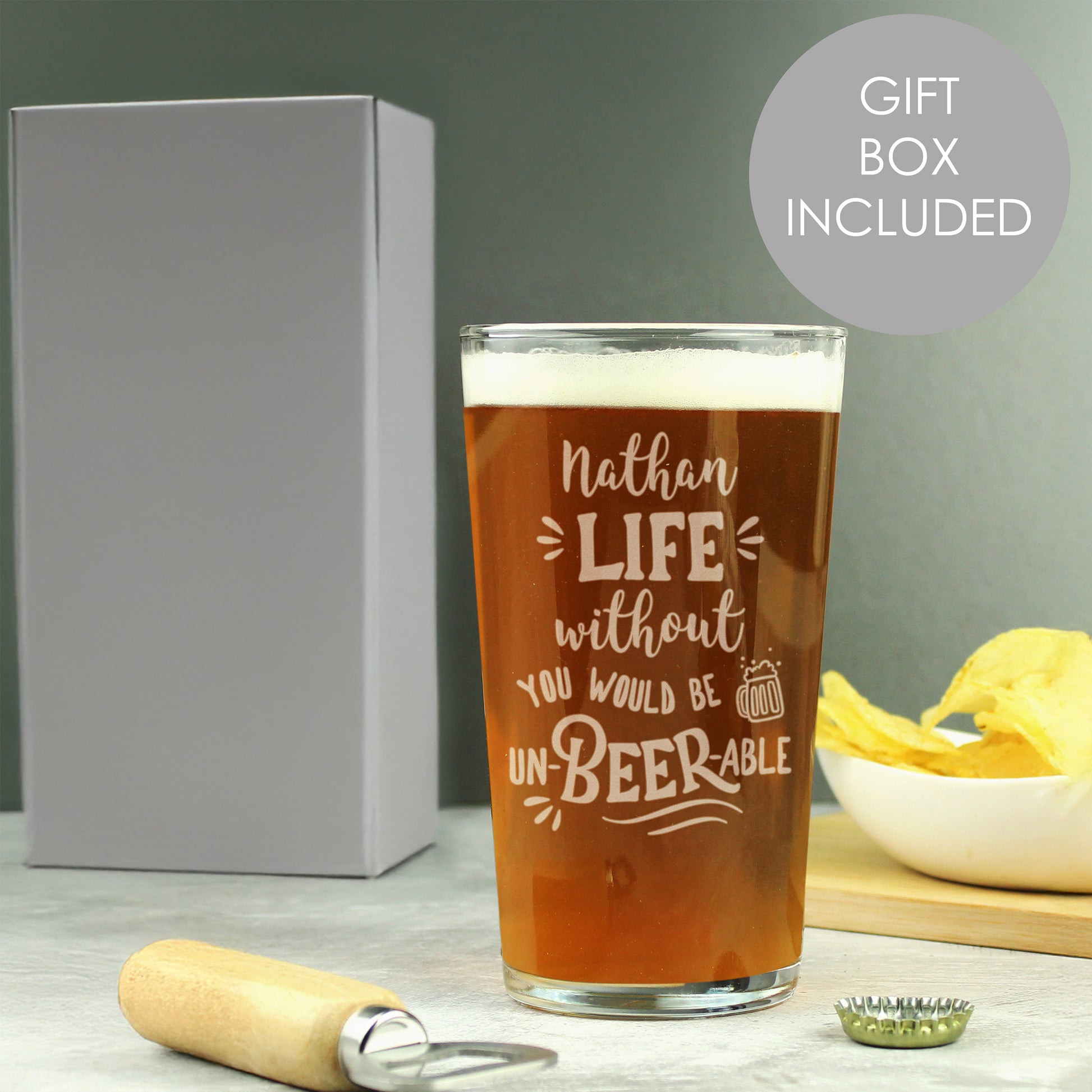 Personalised Un-beer-able Pint Glass from Heartfelt Gifts