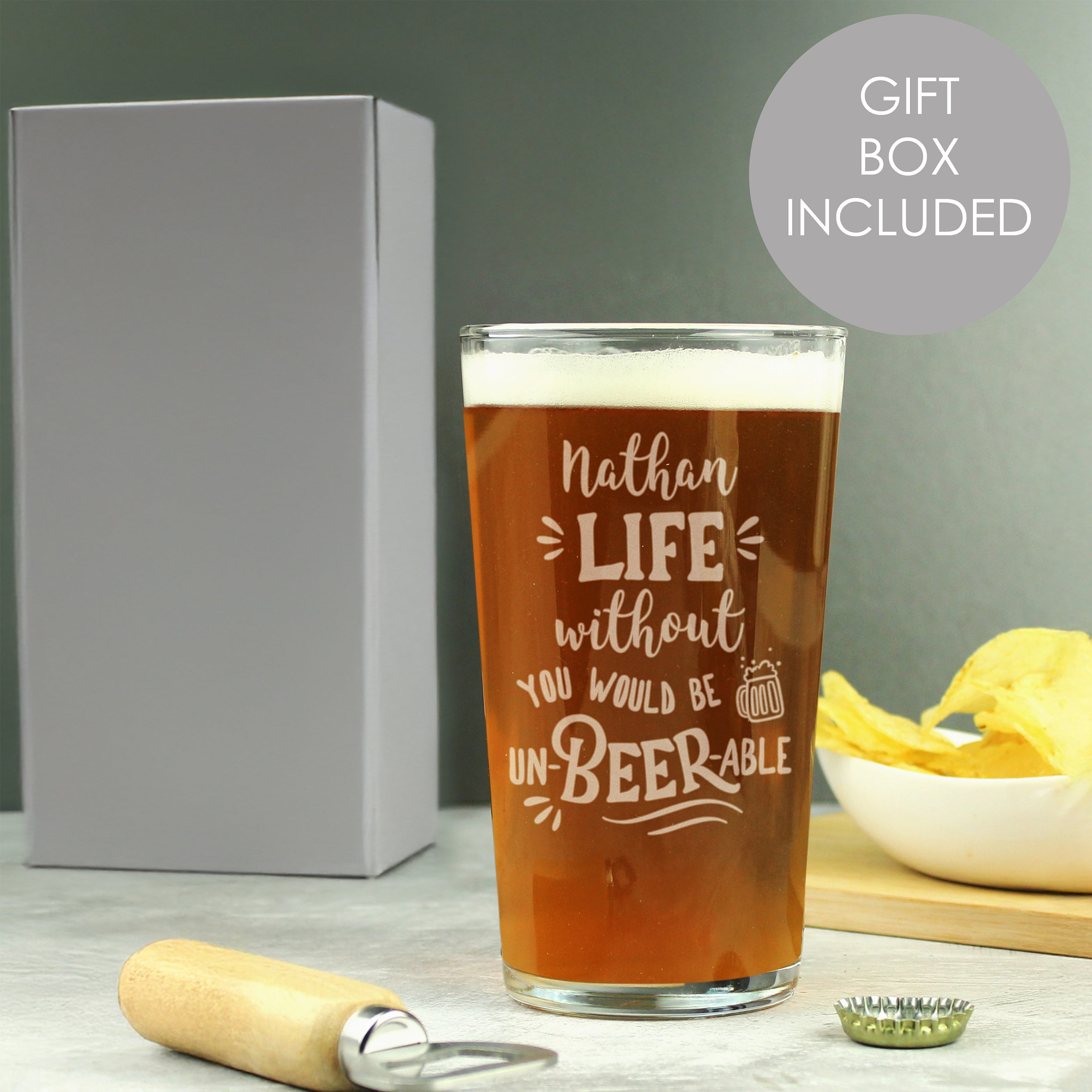Personalised Un-beer-able Pint Glass from Heartfelt Gifts