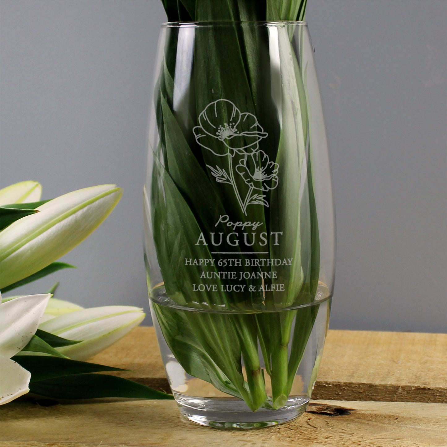 Personalised August Birth Flower Bullet Vase from Heartfelt Gifts