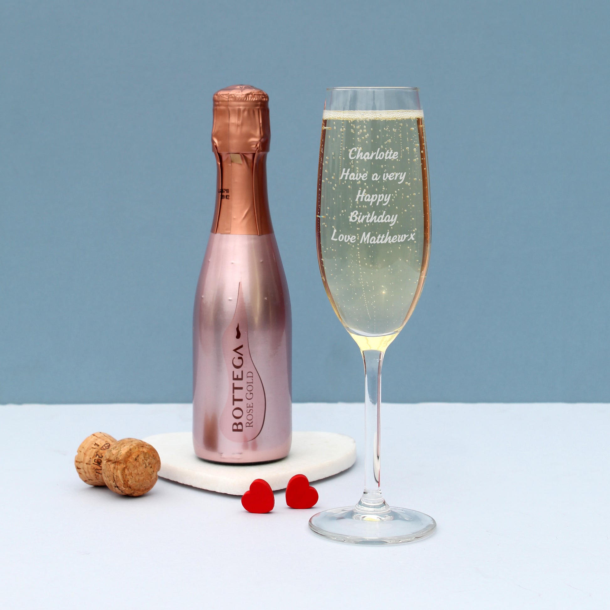 Personalised Flute & Mini Rose Bottega Prosecco Set from Heartfelt Gifts