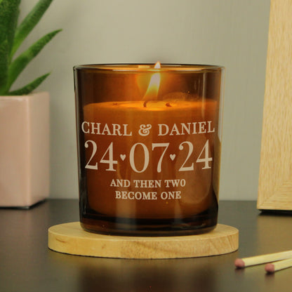 Personalised Special Date Amber Glass Candle from Heartfelt Gifts