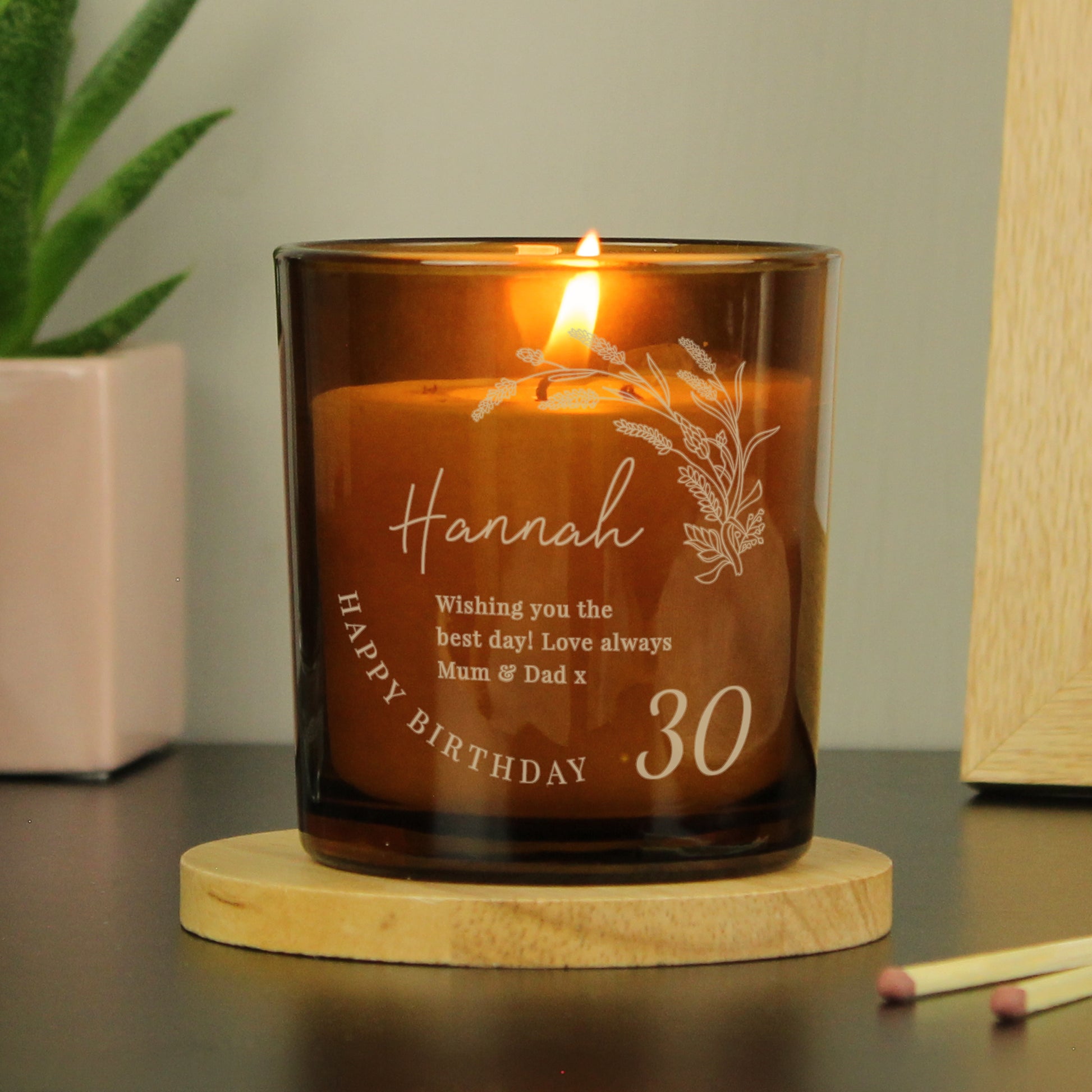 Personalised Birthday Amber Glass Candle from Heartfelt Gifts