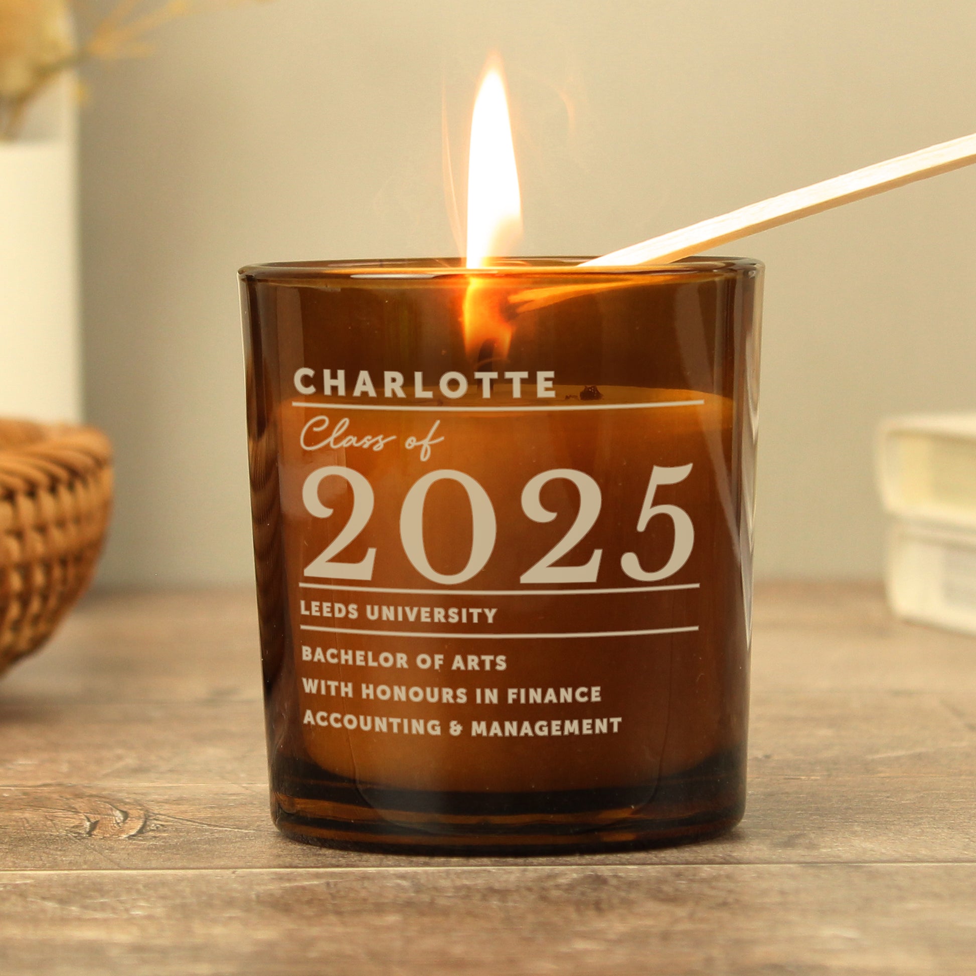 Personalised Graduation Amber Glass Candle - image 3