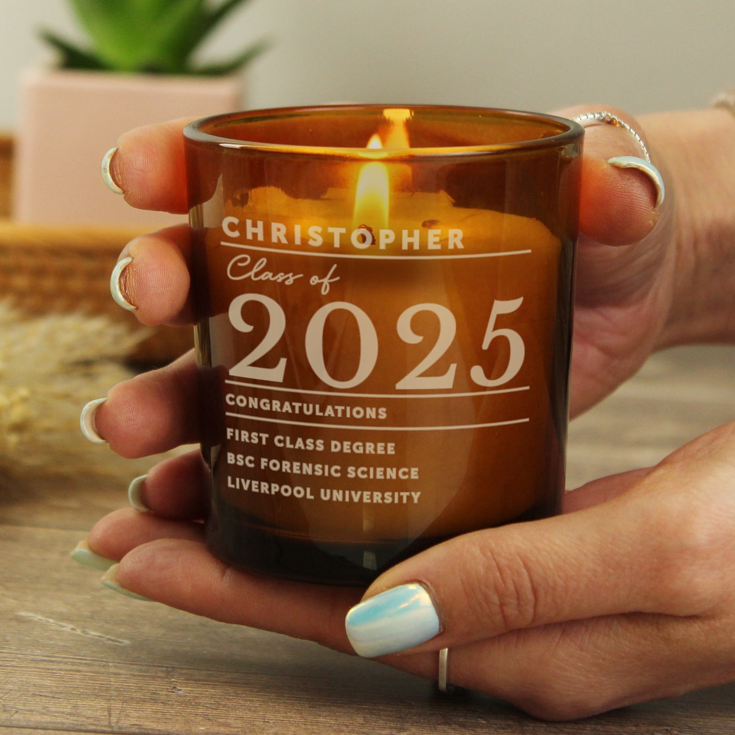 Personalised Graduation Amber Glass Candle - image 4