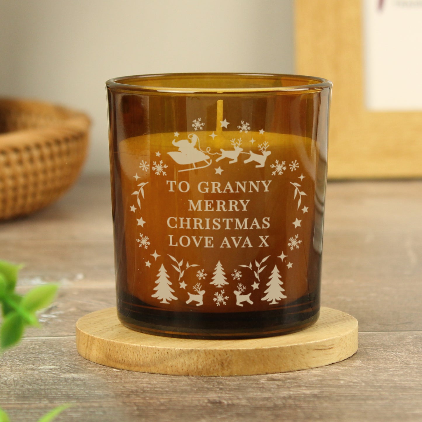 Personalised Engraved Christmas Amber Glass Candle - image 2