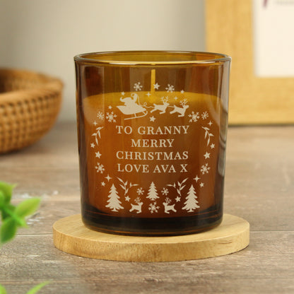 Personalised Engraved Christmas Amber Glass Candle - image 2