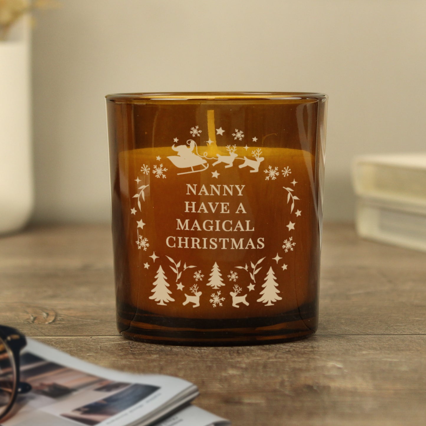 Personalised Engraved Christmas Amber Glass Candle - image 7