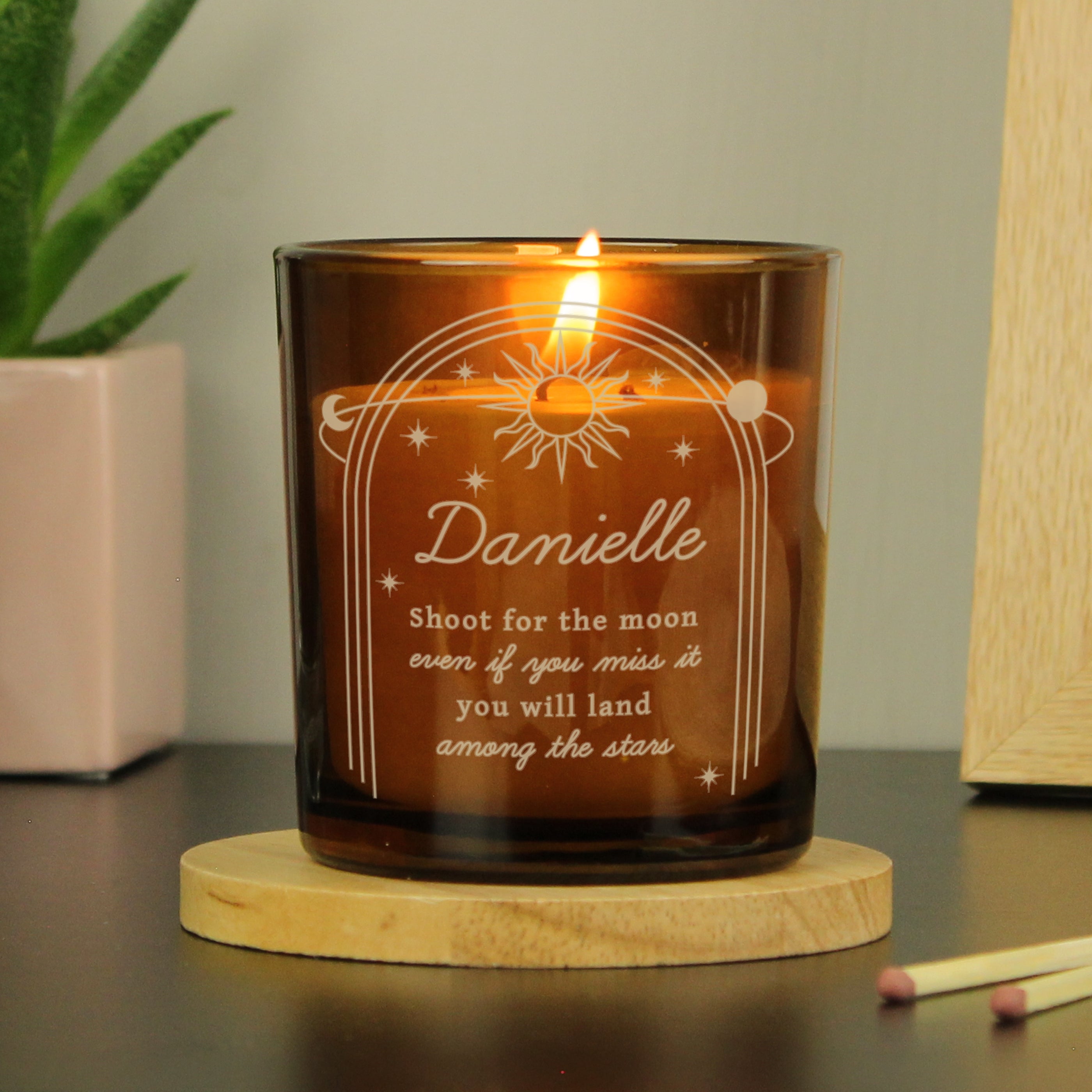 Personalised Celestial Amber Glass Candle from Heartfelt Gifts