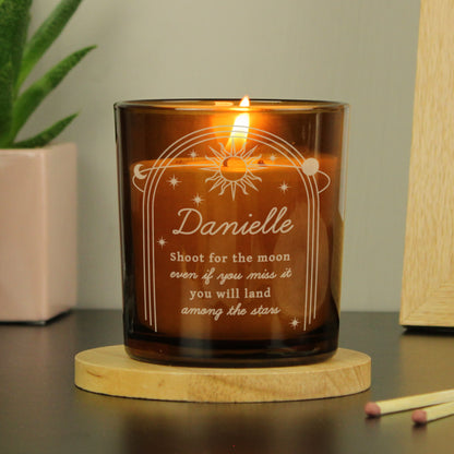 Personalised Celestial Amber Glass Candle from Heartfelt Gifts