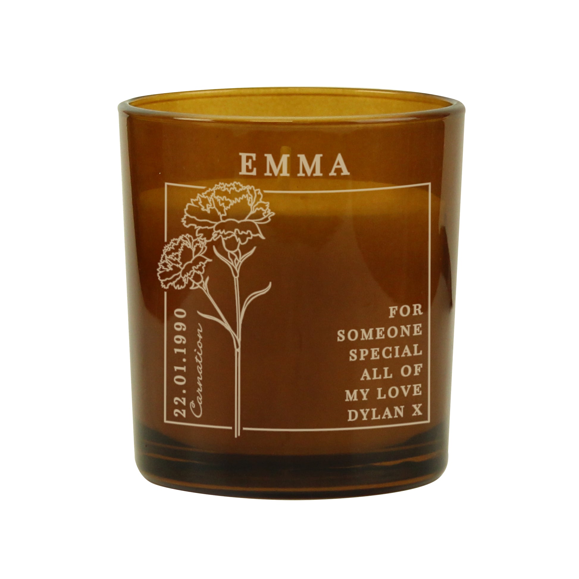 Personalised January Birth Flower Amber Glass Candle - image 5