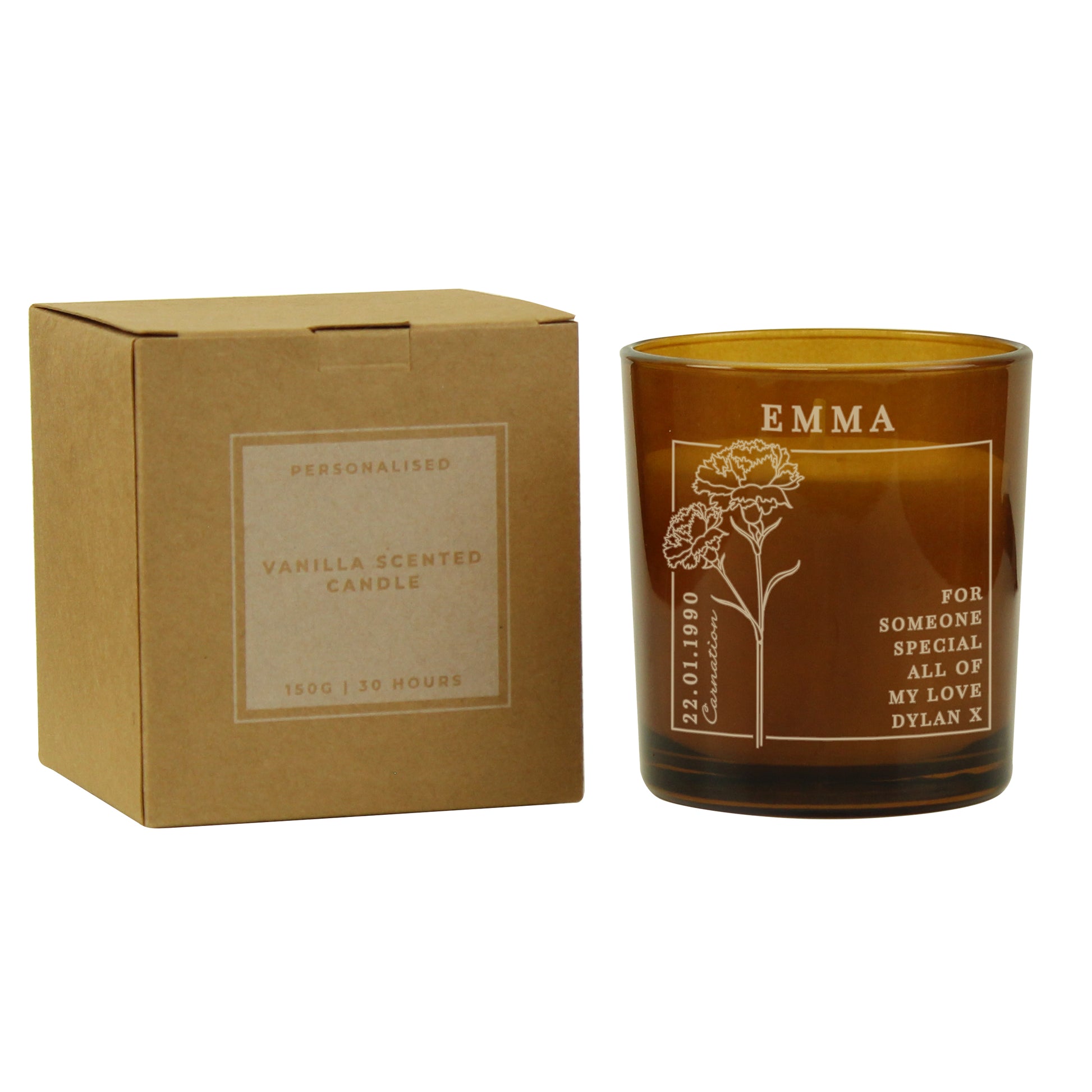 Personalised January Birth Flower Amber Glass Candle - image 6
