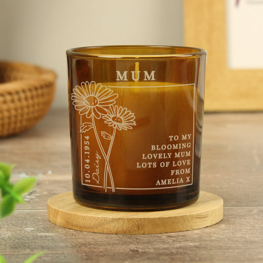 Personalised April Birth Flower Amber Glass Candle - image 2